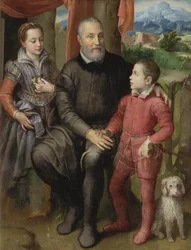 Porträt der Familie des Künstlers, Minerva (Schwester) Amilcare (Vater) und Asdrubale (Bruder), 1559